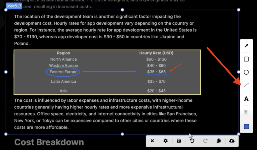 the red arrow points to a line on the toolbar for drawing the lines