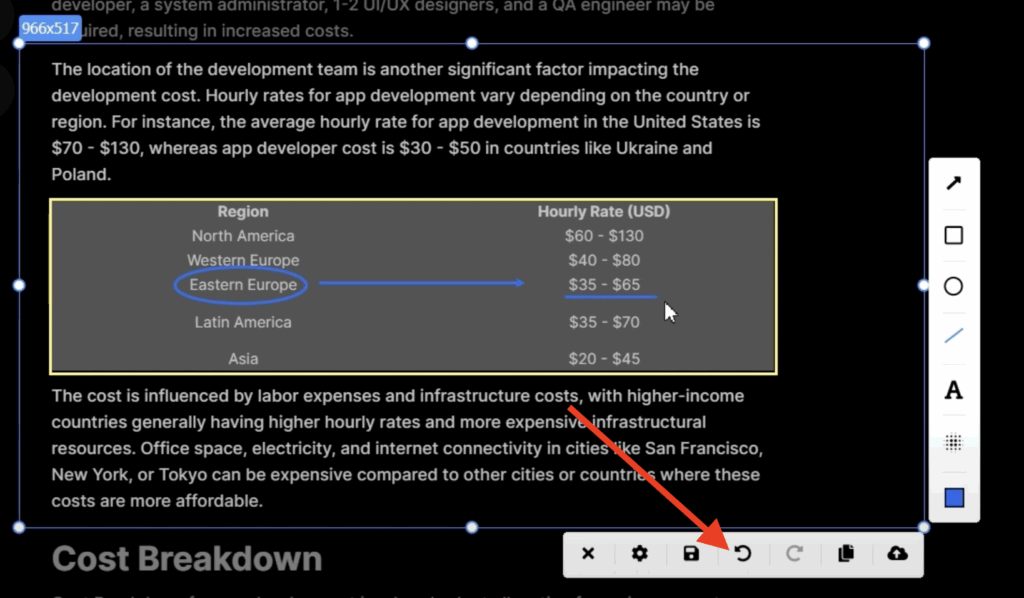 a red arrow points to the revert sign on the toolbar