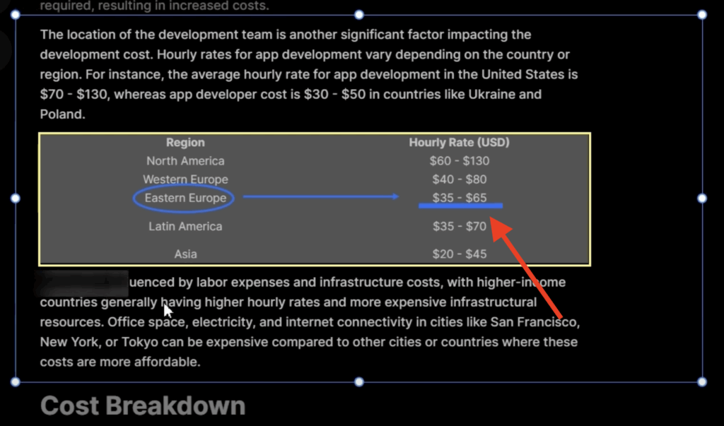 the red arrow points to a bold line that underlines the selected text