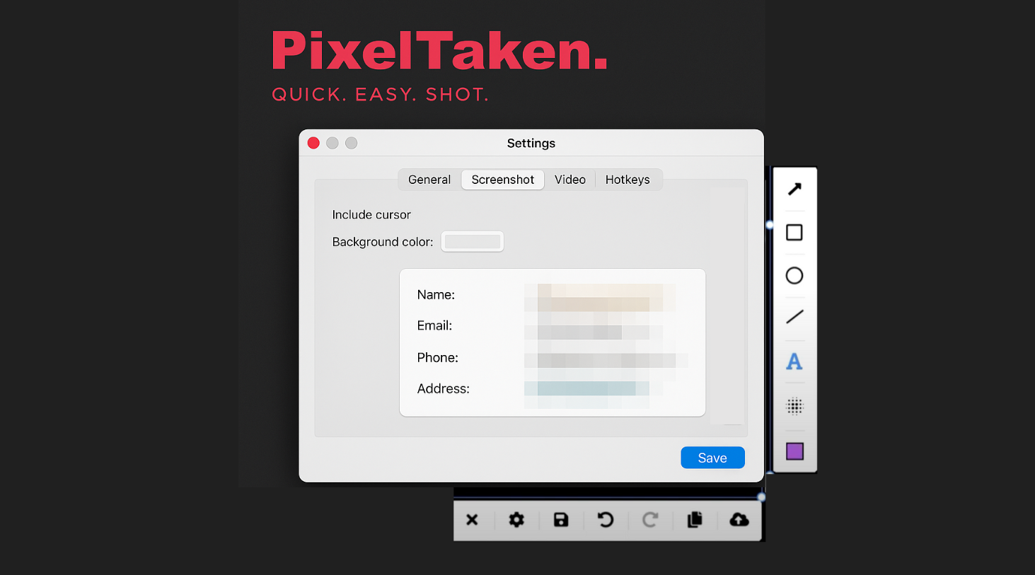 Pixeltaken tool with turned on blurring feature