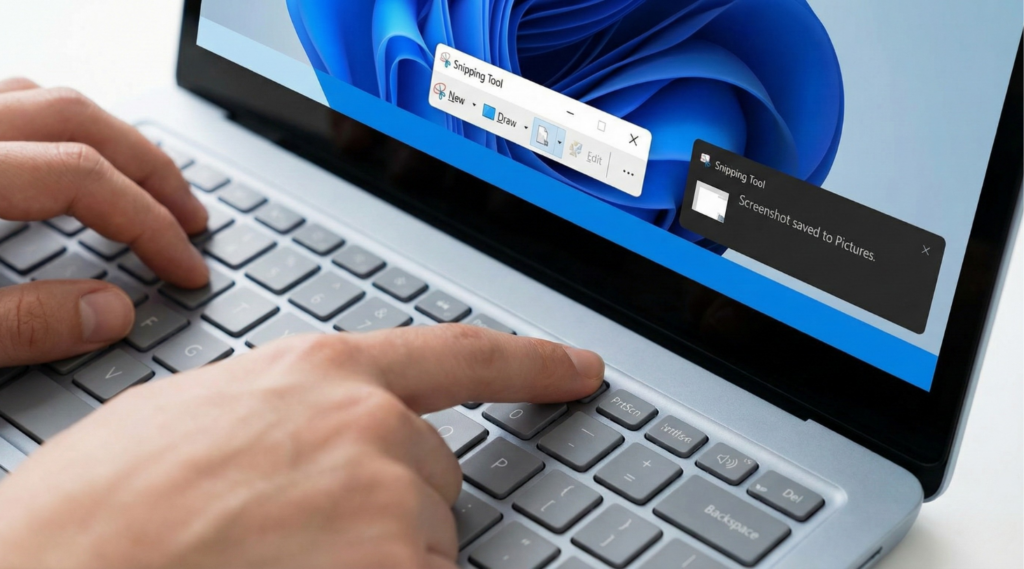 Windows snipping tool displayed on the laptop screen