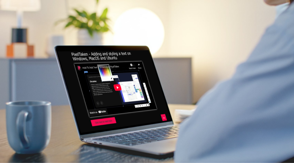 YouTube tutorial about PixelTaken screenshot tool on the laptop