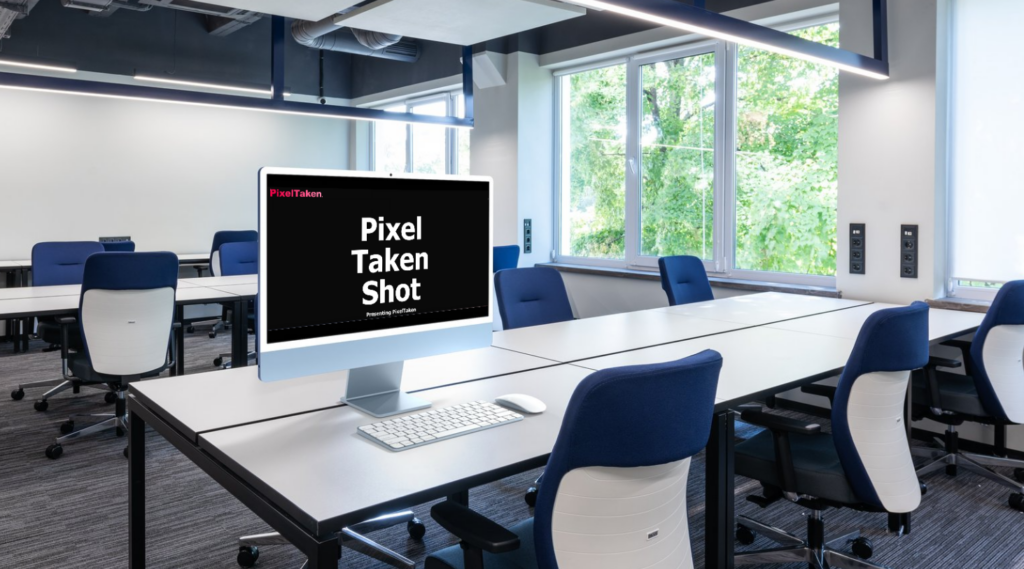PixelTaken screenshot tool is displayed on the computer in the office