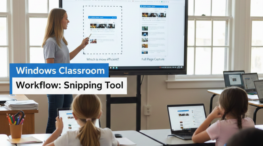 Teacher in the classroom explains the difference Snipping Tool vs Full Page screenshot The teacher in the classroom explains the difference Snipping Tool vs Full Page screenshot