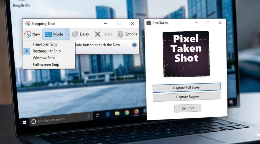 how to take private screenshots on Windows using Snipping Tool vs PixelTaken 