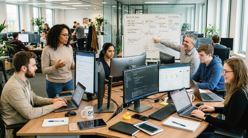 QA team are discussing workflow