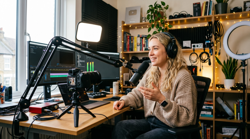 content creator records video content