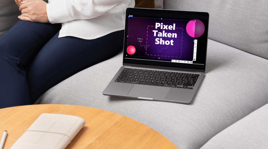 PixelTaken tool displayed on laptop screen helps take a screenshot on Windows