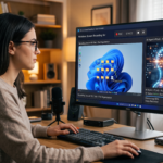 Woman using Windows screen recording to capture and monitor an AI agent organizing files in an automated desktop workflow.