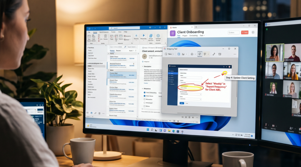 the assistant uses Windows Screen Capture Tool for annotated Screenshots