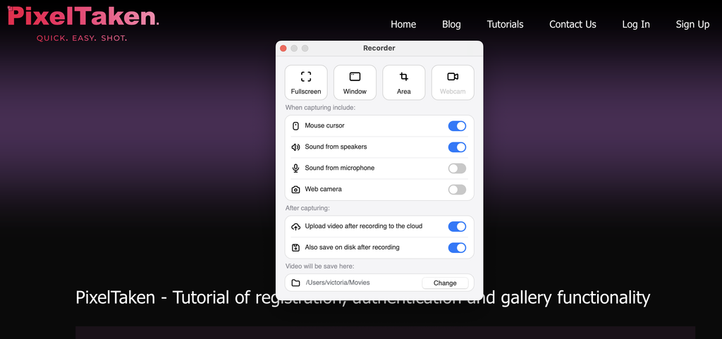 PixelTaken screen recorder settings