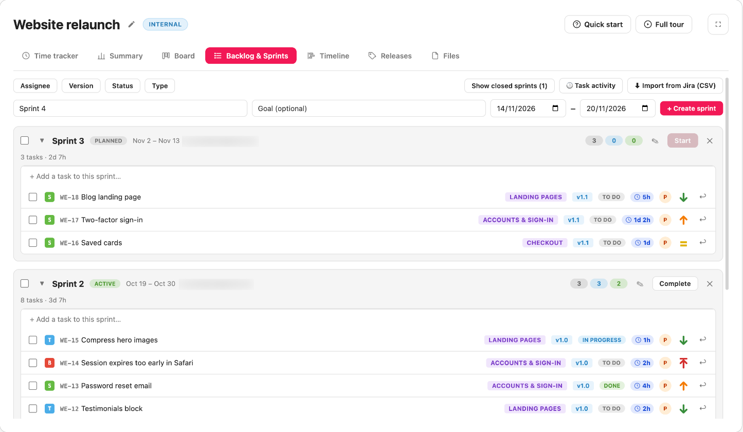 Project Management in PixelTaken - Sprints and Time Tracking