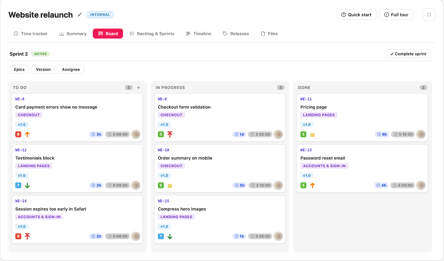 Project Management in PixelTaken - Sprints and Time Tracking